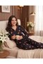 Women's Long Sleeve Shirt Collar Single Jersey Fabric Cotton Teddy Bear Patterned Pajama Set - Black - 2