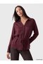 Alita City Lcw Studio Burgundy Plaid Women's Shirt with Belt at the Waist