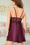 Women's Burgundy Satin Lace Low-Cut Mini Nightgown Vr.M21.L21.Y01 - 3
