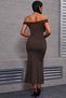 Women's Madonna Collar Off-The-Shoulder Diver Fabric Fish Midi Length Evening Dress - 6