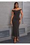 Women's Madonna Collar Off-The-Shoulder Diver Fabric Fish Midi Length Evening Dress - 2
