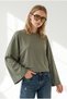 Women's Khaki Crew Neck Spanish Sleeve Flowy Blouse Blz-19003464