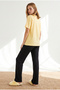 Women's Yellow Black 100% Cotton Short Sleeve Set Pjm-00000026 - 5