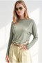 Women's Khaki Degaje Collar Draped Blouse Blz-19003467 - 2