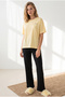 Women's Yellow Black 100% Cotton Short Sleeve Set Pjm-00000026 - 3