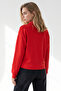 Women's Red Polo Collar Draped Crop Sweatshirt Swt-19000805 - 4