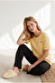 Women's Yellow Black 100% Cotton Short Sleeve Set Pjm-00000026
