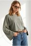 Women's Khaki Crew Neck Spanish Sleeve Flowy Blouse Blz-19003464 - 3