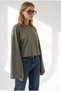 Women's Khaki Crew Neck Spanish Sleeve Flowy Blouse Blz-19003464 - 2