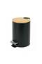 Pedal Bin with Bamboo Top and Soft Close Lid Matte Body with Metal Pedal Dustbin 3L Black