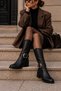 Women's Black Leather Ankle Buckle Detailed Belted Short Thick Heeled Round Toe Saddler Short Boots - 6