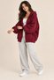 Women's Hooded Three-Thread Ribbed Zippered Balloon Sleeve Cardigan - 3