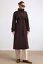 Oversized Coat with Stand Collar, Epaulettes and Cape Detail Brown 3198 - 3