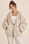 Women's Hooded Three-Thread Ribbed Zippered Balloon Sleeve Cardigan