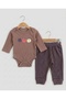 Pumpkin Patterned Snap-On Bodysuit for Baby Girl, Seasonal 2-Piece Set - Brown - 2