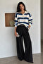 Striped Buttoned Polo Neck Knitwear Blouse - 2