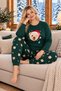 Green Teddy Bear Patterned Luxury Thermal Plus Size Women's Pajama Set