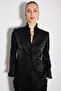 Ruffled Crinkle Satin Jacket - Black - 3