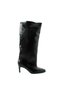 Terra Women's Black Leather Pointed Toe Thin Heeled Bellows Below the Knee Boots - 3