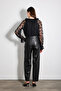 Lace Blouse with Ruffle Collar - Black - 6