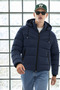 Men's Sports Hooded Winter Navy Blue Puffer Jacket - 3
