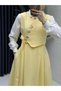 Women's Hijab Crepe Fabric Yellow Two-Piece Set - 3