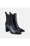 Women's Black Pointed Toe Thick Heeled Leather Chelsea Boots