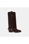 Women's Dark Brown Vintage Buckle Suede Western Boots - 2
