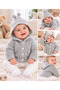 0-6 Months Baby Boy Baby Girl Knitted Hooded Cardigan – Knitwear Baby Coat with Pompom Detail - 2