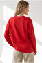 Women's Red Crew Neck Modal Buttoned Draped Basic Sweatshirt Swt-19000803 - 4