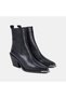 Women's Black Elastic Pointed Toe Heeled Leather Boots
