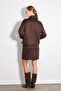 Zippered Leather Collared Suede Jacket - Brown - 7