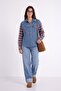 Plaid Sleeve Denim Shirt - 2