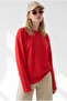 Women's Red Crew Neck Modal Buttoned Draped Basic Sweatshirt Swt-19000803 - 3