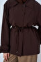Women's Adjustable Waist Inner Lined Shirt Collar Parachute Jacket Brown - 5