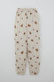 Girl's Pajama Set with Heart & Cute Teddy Bear Pattern, Ages 4-8, Beige Melange - 7