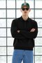 Men's Polo Collar Buttoned Knitwear Black Sweater - 6