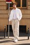 3 Threaded Side Piping Adjustable Bagg Men's Beige Sweatpants with Stopper on the Legs - 5
