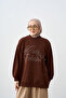 Women's Front Embroidered Balloon Sleeve Sweatshirt Brown