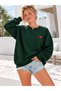 Tiny Heart Printed Women's Ribbed Crew Neck Sweatshirt - 2
