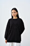 Women's Front Embroidered Balloon Sleeve Sweatshirt Black