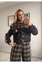 Vintage Naturel Written Black Plaid Top and Bottom Set - 7