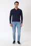 Slim Fit Stretchy Cotton Zippered Polo Collar Navy Blue Knitwear Tr 902 - 2