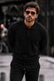 Men's Polo Collar Buttoned Regular Fit Black Sweater - 2