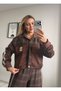 Vintage Naturel Written Brown Plaid Top and Bottom Set - 3