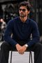 Men's Polo Collar Buttoned Regular Fit Navy Blue Sweater - 4