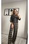 Vintage Naturel Written Black Plaid Top and Bottom Set - 4