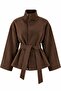 Acı Kahve High Collar Belted Suede Jacket - 4269
