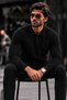 Men's Polo Collar Buttoned Regular Fit Black Sweater - 4