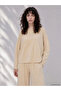 Two Mt Shop Quality Lcw Petite Beige Combed Cotton Plain Loose & Flowy Long Sleeve Women's T-Shirt